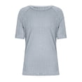 thumbnail image 5 of Delayuji Women's Tops Trendy Casual 2025 Crew Neck Lightweight Shirts Knit Tunic Basic T Shirt Blue Xl Knit Short Sleeve Shirts for Women, 5 of 5