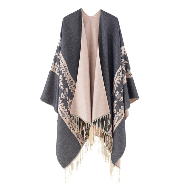 WJSX Winter Savings Clearance! Womens Solid Color Shawl Warm Collar Tassel Solid Color Knitted Cape Shawl and Wraps Navy