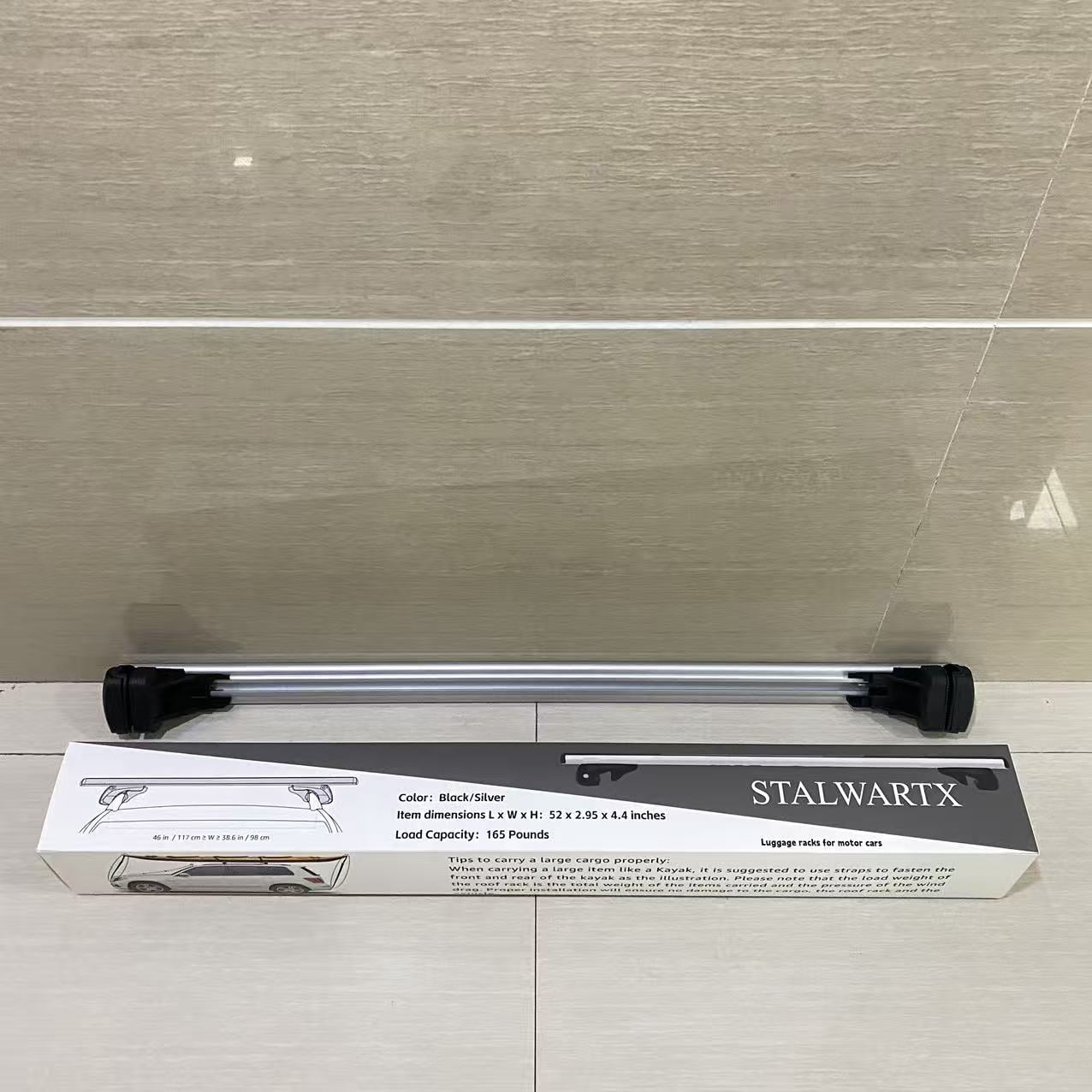 STALWARTX Luggage racks for motor cars,Cross Rail Roof Rack, 52 inches, Fits up to 46" Spans between Raised Side Rails with Gap, Pack of 2, Black/Silver