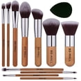 thumbnail image 1 of BS-MALL Juego de 11 Brochas de Maquillaje de Bambú Sintético, Kabuki para Base, Polvos, Difuminado, Corrector, Sombras, Rubor, Cosméticos, con Bolsa Organizadora y Esponja, 1 of 8
