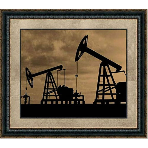 Pump Jack IV | Framed Oil and Gas Art in Double Mat | 16L X 19W" Inches
