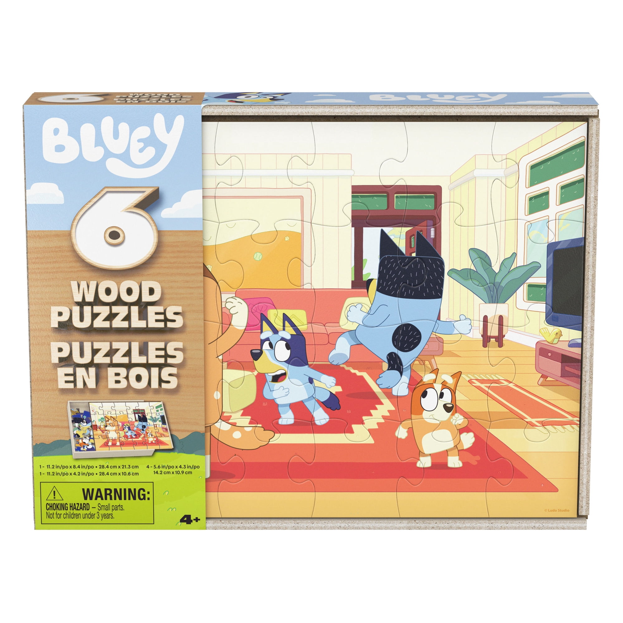 Spin Master Games, Bluey 6-Pack Wood Puzzles Collection, 18-24 Pieces, for Ages 4 and up