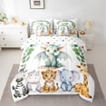 thumbnail image 2 of Feelyou Magic Dragon Animal Bedding Comforter Set 7 Pieces for Kids, Hippo Zebra Wildlife Full Bedding Set, Green Leaf Plant Reversible Fitted Sheet Flat Sheet, Microfiber Bedroom Decor, 2 of 8
