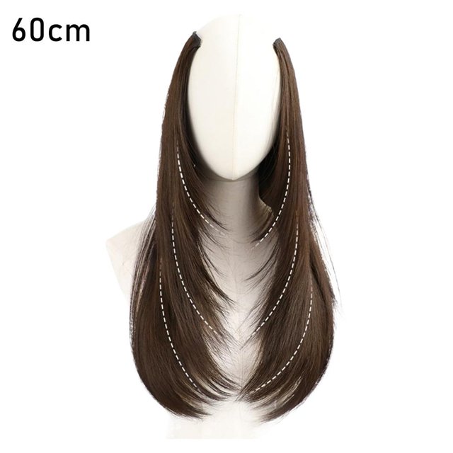 SharkTRUE Extension de Cheveux Synthétique à Clip 50cm Perruque Courte Droite avec Clips Perruque en V une Pièce pour Femmes Queue Légèrement Roulée