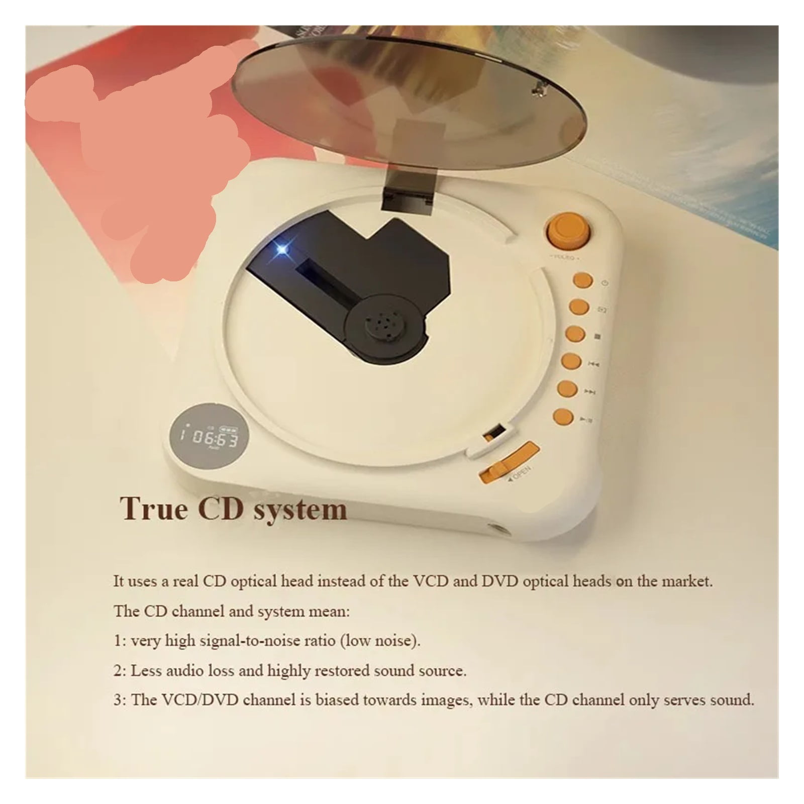 HIFI Audiophile CD Player Bluetooth 5.0 Bidirectional USB AUX Lossless Music Player Rechargeable ,Multi-Functional