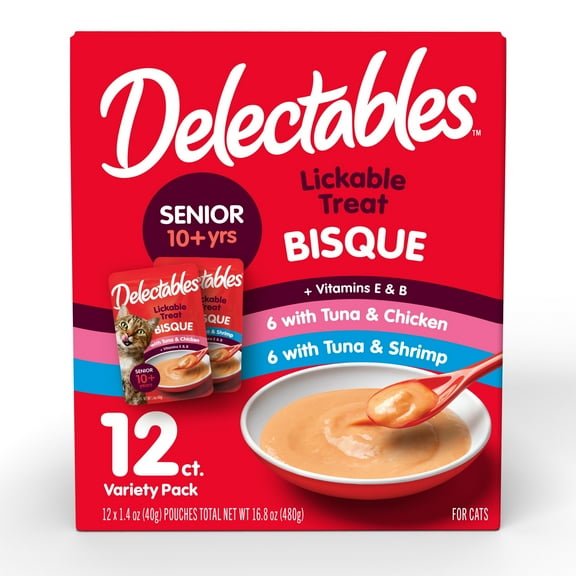 Delectables Lickable Cat Treats Bisque for 10  Variety Pack, 12 Count (16.8 oz.)
