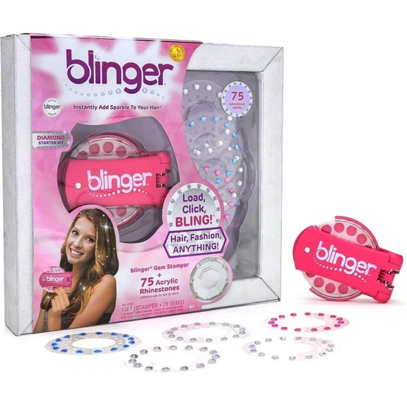 blinger® Diamond Starter Kit Hair Gem Stamper with 75 Colorful Gems Perfect Gifts for Kids,Girls