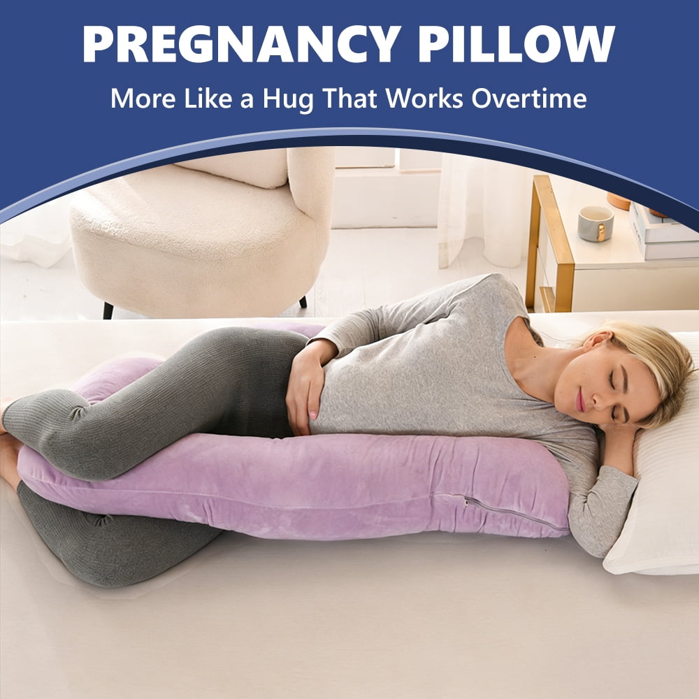 41-inch J-Shaped Pregnancy Pillow, Full Body Maternity Pillow for Side Sleepers, Soft Velvet Removable Washable Cover, Back Hip Leg Support,Purple