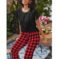 thumbnail image 4 of Ekouaer 2 Pack Pajamas for Women Set Short Sleeve Sleepwear Top and Pants Pjs Soft Printed Lounge Sets with Pockets, 4 of 7