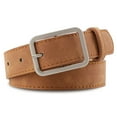 thumbnail image 2 of Square Antique Buckle Jean Fuax Suede Leather Belt Brown One Size, 2 of 3