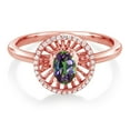 thumbnail image 2 of Gem Stone King 18K Rose Gold Plated Silver Green Mystic Topaz Ring for Women (1.08 Cttw, Oval 6X4MM, Gemstone Birthstone, Size 5), 2 of 3
