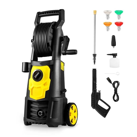 Electric Pressure Washer, Power Washer with 30 ft Hose, 5 Quick Connect Nozzles, Foam Cannon, Portable to Clean Patios, Cars, Fences, Driveways