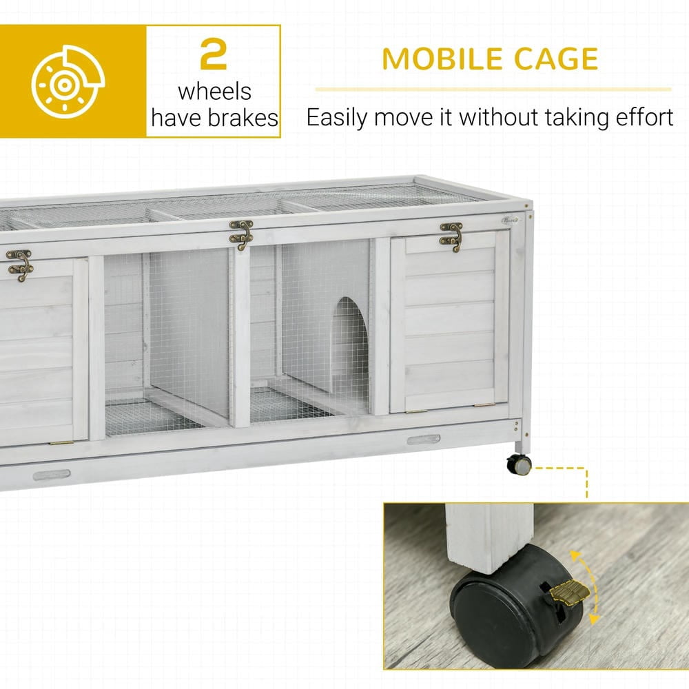 Spaco Wooden Rabbit Hutch with Wheels and Removable Tray, Dividers for Indoor Use, Light Gray