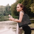 thumbnail image 2 of Hollow Out Mesh Knitted Beach Bag Handmade Cotton String Unlined Shoulder Bag Black 1 Piece, 2 of 9