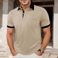 thumbnail image 2 of Men's Polo T Shirts Short Sleeve Button Up Basic Summer Shirts Beige Mens Casual Dress Shirts, 2 of 7