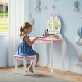 thumbnail image 2 of Rease Kids Makeup Vanity Set with Mirror and Lights, Girls Makeup Vanity Desk with Stool & Storage & Wing Pattern, Princess Makeup Dressing Table and Chair Set for Toddlers, White, 2 of 7