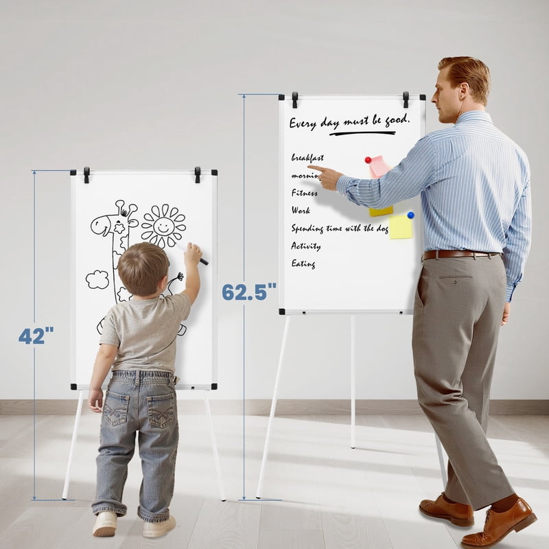 Gianna 36 x 24 Inches Magnetic White Board Dry Erase, Porbable Boards Height Adjustable, Dry Erase Board with Stand for School, Office and Home, Silver Aluminium Frame, White