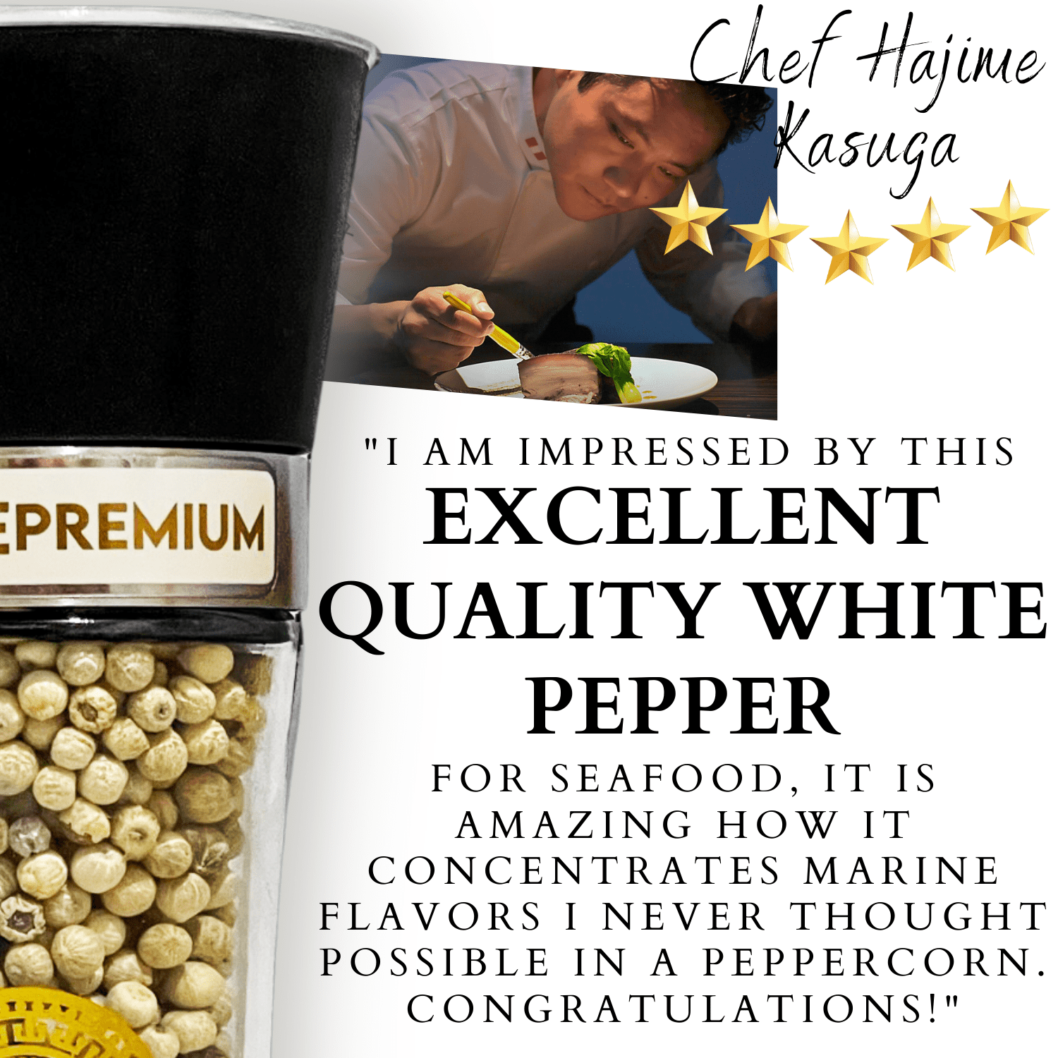 Yupanqui White Pepper Grinder 3oz Gourmet Flavor Vegan White Peppercorns for MEDITERRANEAN CUISINE