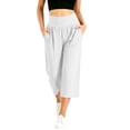 thumbnail image 2 of Khunlpohl Women's Capri Pants Wide Leg Elastic High Waist Yoga Casual Capris Pant Plain Loose Trousers with Pockets, 2 of 8