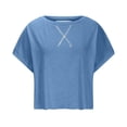 thumbnail image 5 of Hueook Fall Short Sleeve Workout Tops For Women Crew Neck Criss Cross Back Yoga Athletic Tee Cotton Shirts Blue L, 5 of 6