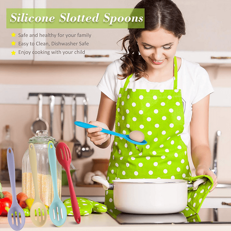 Patelai 4 Pieces Small Multicolored Silicone Spoons Nonstick Kitchen Spoon  Silicone Serving Spoon Stirring Spoon for Kitchen Cooking Baking Stirring