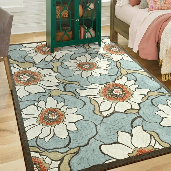 Wellber Area Rug Soft Vintage Floral Rugs Non Slip Carpet for Bedroom Living Room Home Deocr,6'x9',Green