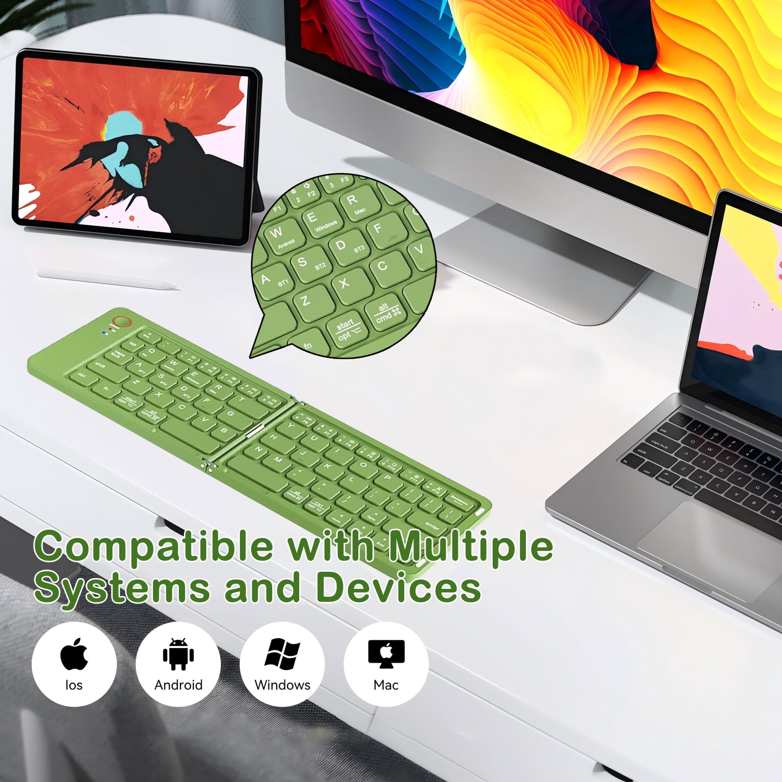RONY Foldable Wireless Bluetooth Keyboard: Portable Folding Travel Keyboard for iPhone iPad Mac Android Windows iOS (Green)