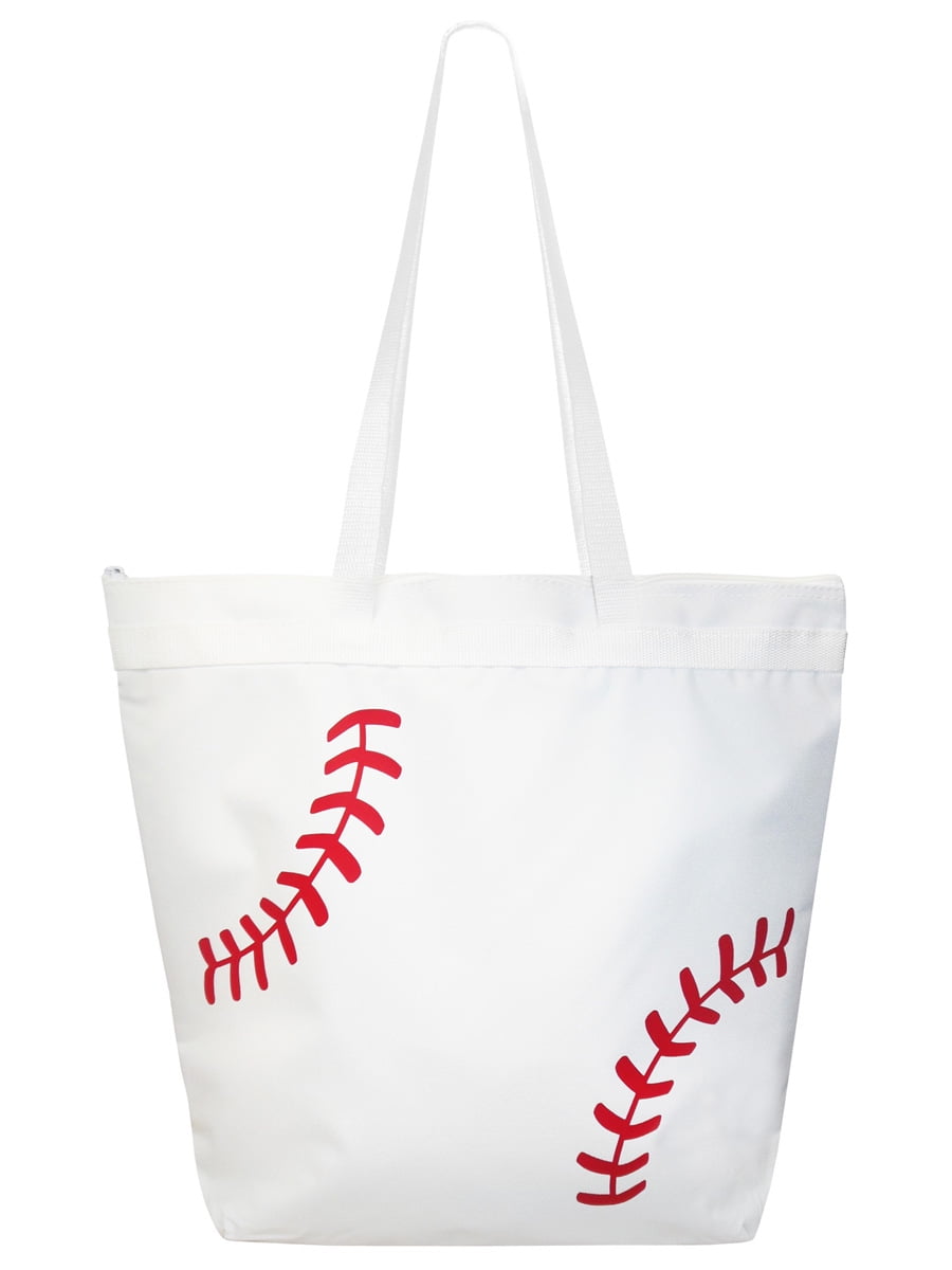 Baseball Laces Tote Bag White with Red