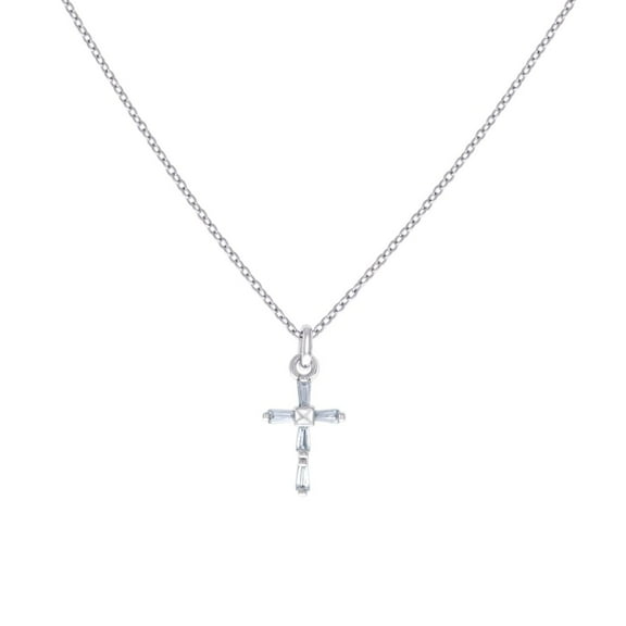 925 Sterling Silver Womens Baguette Cubic Zirconia Religious Faith Cross Charm Necklace 16x8.8mm Wide Pendant Necklace f