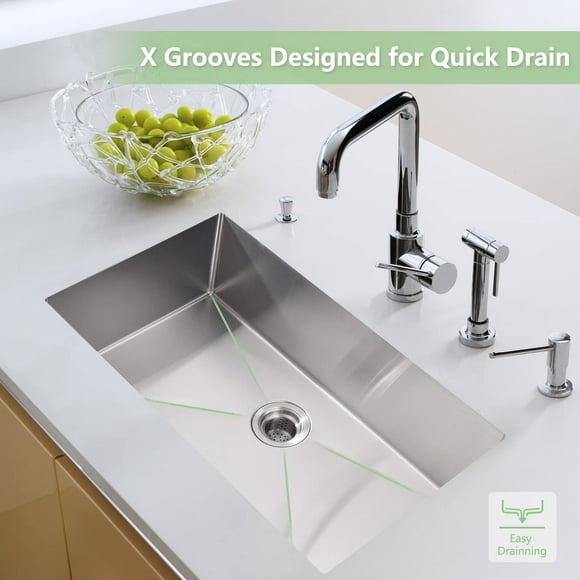Kitchen Sink for Single Bowl,Undermount Kitchen Sink Stainless Steel Sink 16 Gauge Kitchen Sinks With Accessories, Easy Drain and Low NoiseBrushed, Nickel