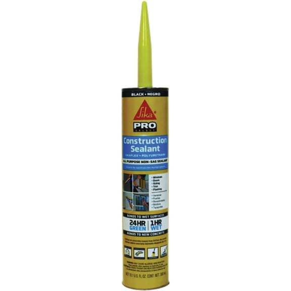 Sika Sikaflex Construction Sealant - Polyurethane, Paintable, Durable - 10.1 fl oz, Black