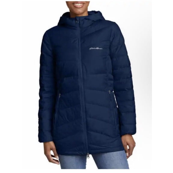 Eddie Bauer Women's Mid Length Down Parka Lightweight Jacket, Blue Medium