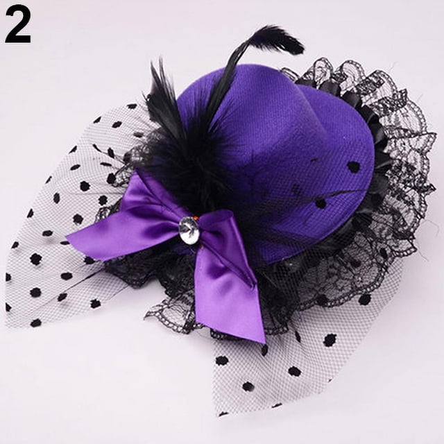 Trayknick Lady Mini Top Hat Cap Bowknot Decor Lace Fascinator Hair Clip Costume Accessory