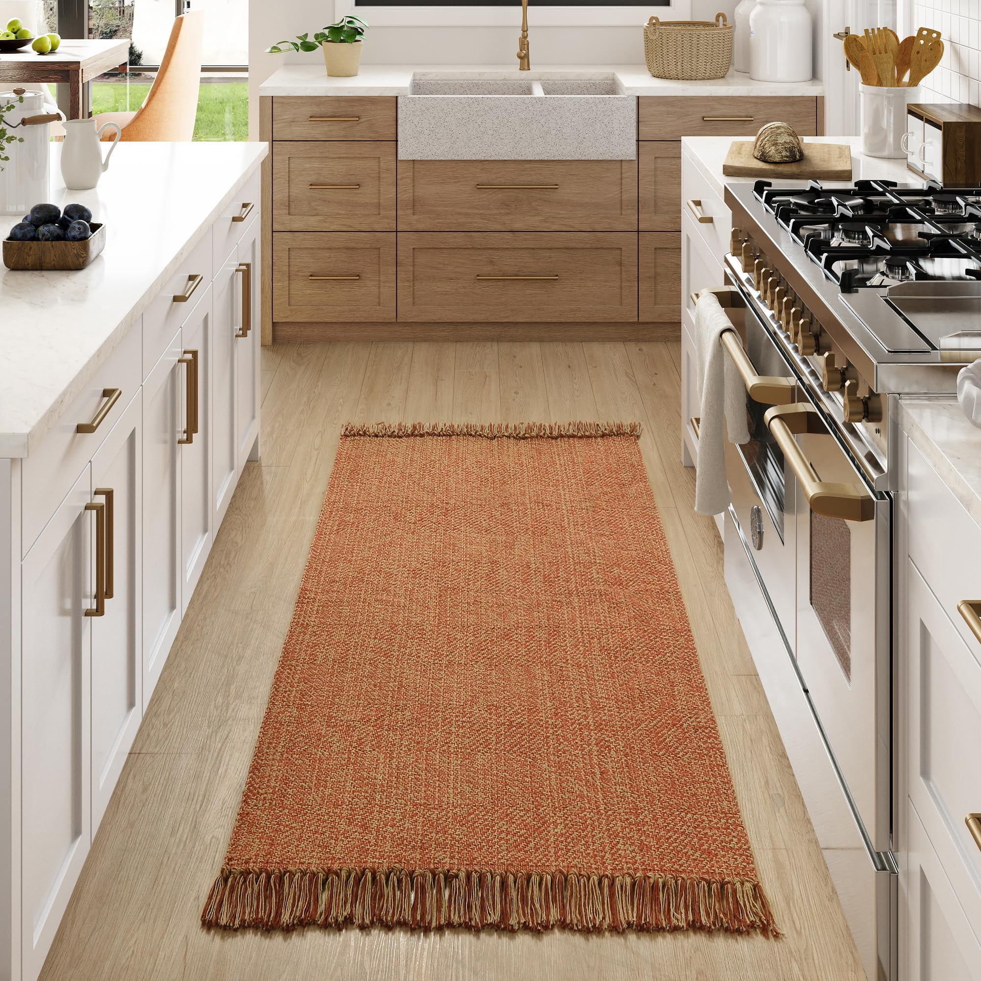 SUNDEREY 3'x5' Washable Bedroom Rugs,Area Rug,3x5ft Bohemian Kitchen Rug, Cotton Woven Entryway Rug, Modern Braided Door Mat,Stain Resistant Boho Rug Low-Pile Throw Rug for ‎Dining Room Office,Red