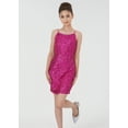 thumbnail image 6 of 2Bunnies Girls' 8yr-14yr Tween Teen Bodycon Ruched Spaghetti Strap Shimmer Sequin Party Dance Mini Dress, 6 of 6