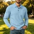 thumbnail image 4 of Mifsaly Mens Long Sleeve Shirts Waffle Knit Lapel Collar Blouses Casual Daily Golf Shirts for Spring Fall Light Blue,XXL, 4 of 8