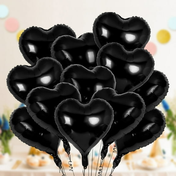 Mecorevxz 10 Pcs 14Inch Heart Shape Foil Balloons for Valentines Birthday Wedding Engagement Baby Shower Valentines Day Decorations(Black)