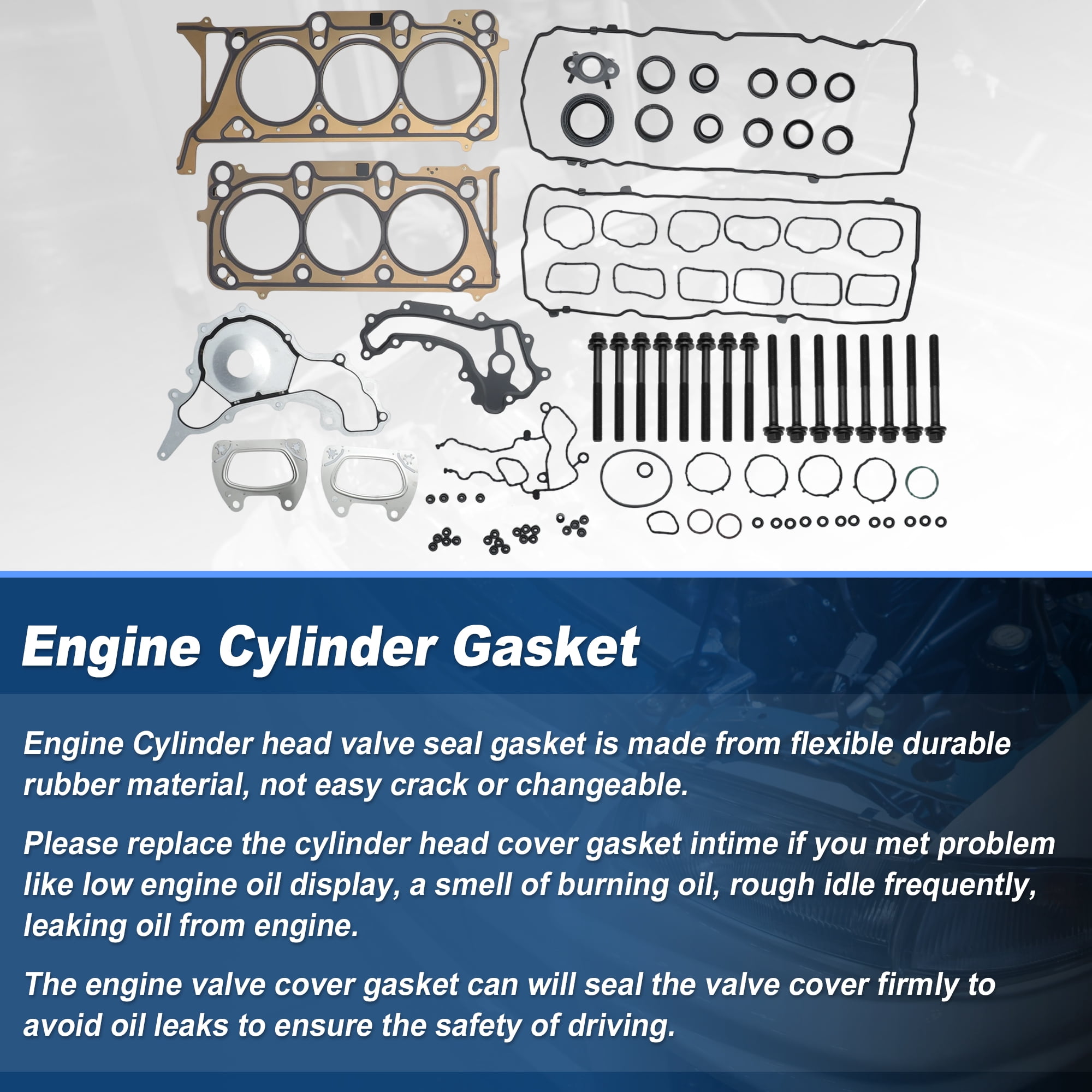 HGS1184 Cylinder Head Gasket Set with Bolts Valve Cover Seal Gasket Kit for Chrysler Pacifica 2017-2021 for Jeep Wrangler 2018-2021 for Ram Promaster 1500 2500 3500 2022-2023 3.6L
