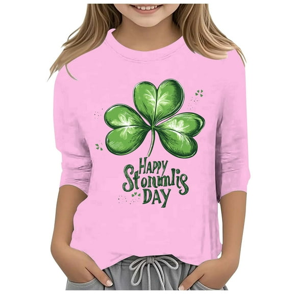 2t Girls Long Sleeve Shirt Big Girls Clothes Size 16 Kids St. Paddy's Day Printed 3/4 Quarter Sleeve T Shirt Tops Peplum Casual