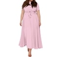 thumbnail image 5 of LWavelet Women's Plus Size Maxi Dress Short Sleeve Round Neck Tie Waist Casual Flowy Dress with Pockets Pink 4XL, 5 of 7