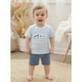 thumbnail image 3 of BemeyourBBs Boys Summer Outfits Animal Embroidery Striped T-Shirt and Shorts, 3 of 9