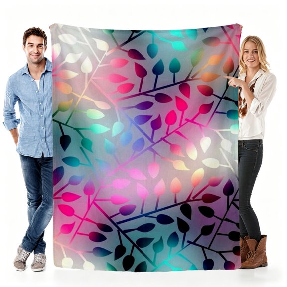 Colorful Leaf Pattern Soft Fleece Throw Blanket, Cozy Decorative Gift for Mom, Warm Lightweight Blanket for Sofa Bed Couch Daily Use 30x40in（size: very small）