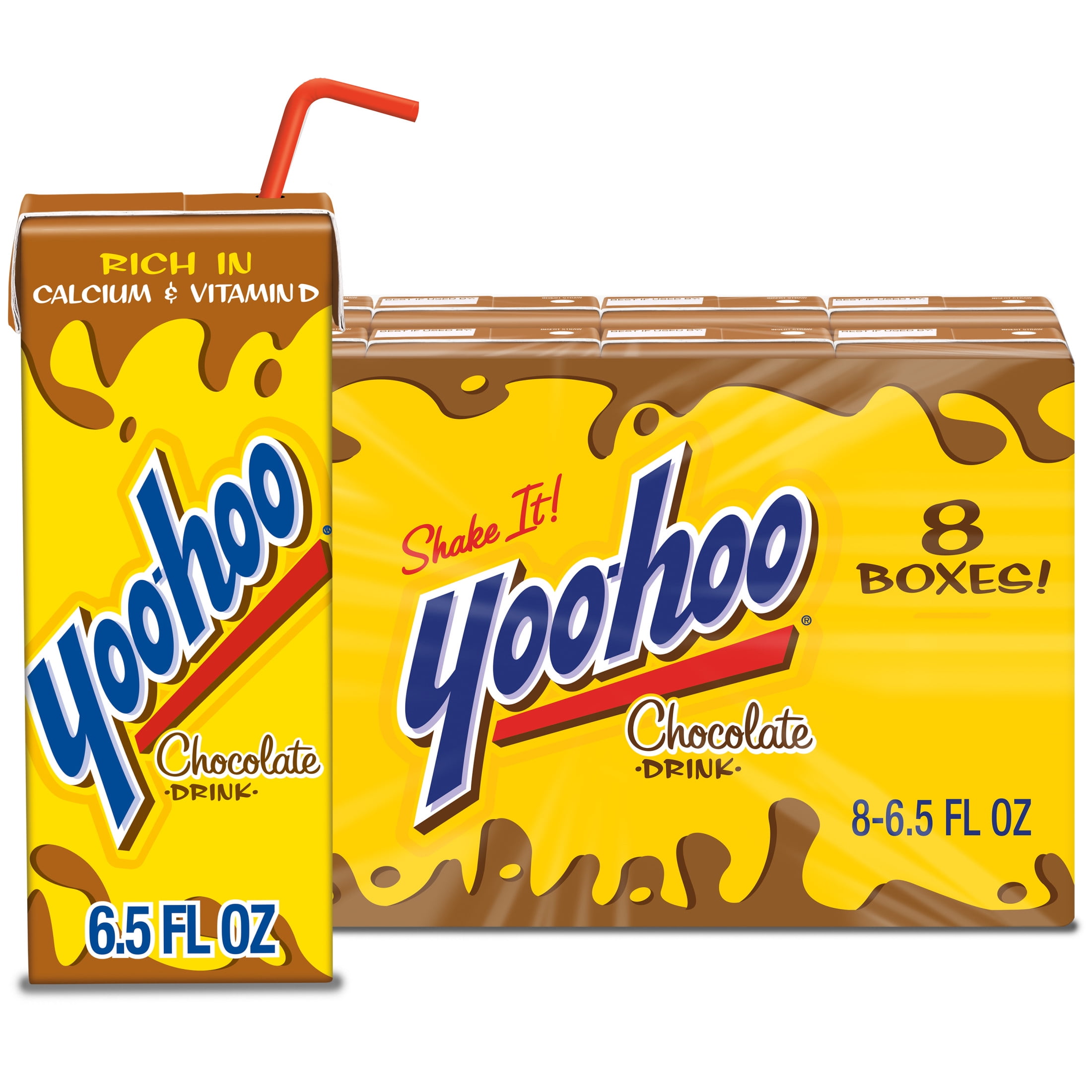 (4 pack) Yoo-hoo Chocolate Drink, 6.5 fl oz, 8 Pack Boxes, Rich Flavor, Caffeine Free