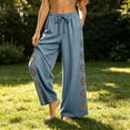 thumbnail image 6 of IUYRTFE Women's Linen Blend Wide Leg Pants with Drawstring Elastic Waist and Pockets Casual Relaxed Fit Trousers, 6 of 7