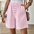 thumbnail image 5 of Cagogo Womens Striped Elastic Waist Shorts Plus Size Cotton Linen Loose Casual Flowy Summer Beach Travel Lounge Shorts with Pockets Comfy Clothing, Pink 2XL, 5 of 8