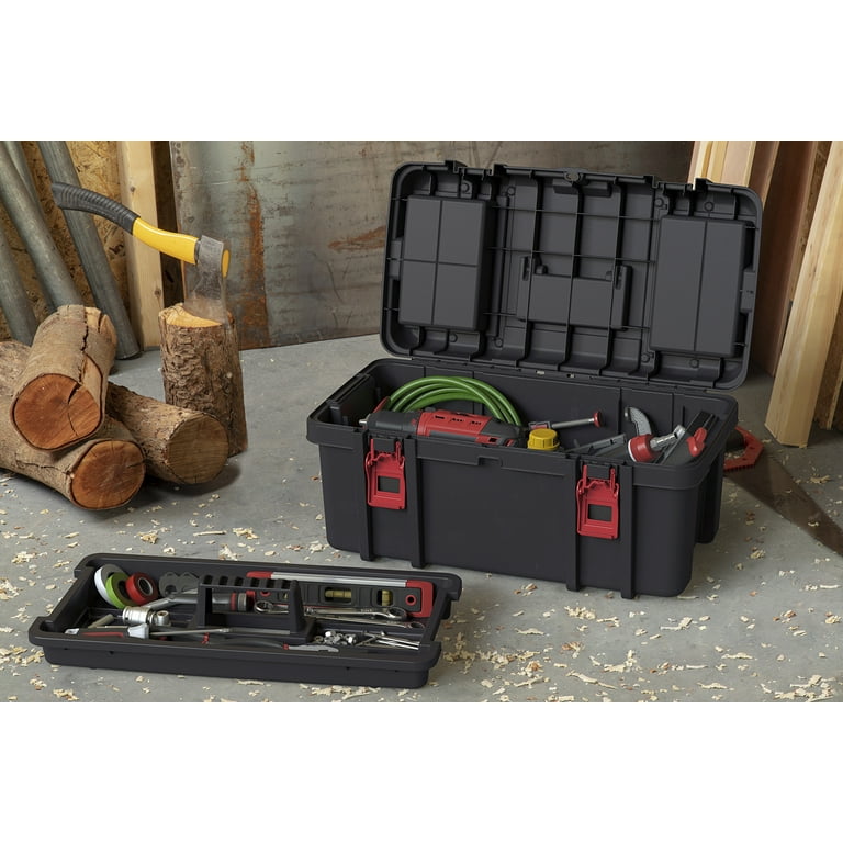 Hyper Tough 16-inch Toolbox, Plastic Tool and Hardware Storage, Black