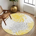 thumbnail image 3 of Yellow Grey Chrysanthemum Round Rugs 6ft, Farmhouse Botanical Floral Modern Non Slip Washable Rug Runner, Low Pile Indoor Floor Carpet Mat Bathroom Rugs for Living Room, Bedroom, Kids Room, 3 of 9