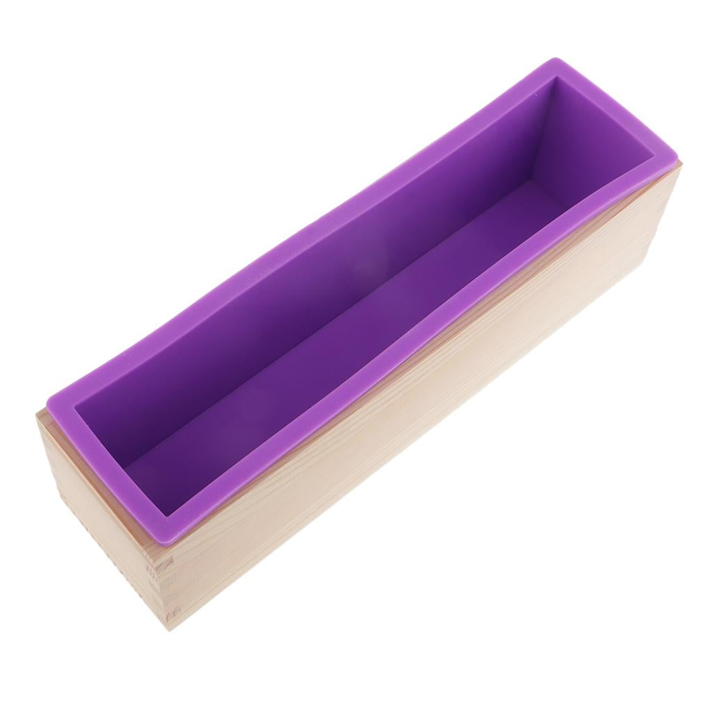 Milageto 900ml/1.2kg Silicone Soap Loaf Mould Wood Box DIY Soap Candle Making Supply Tool Purple