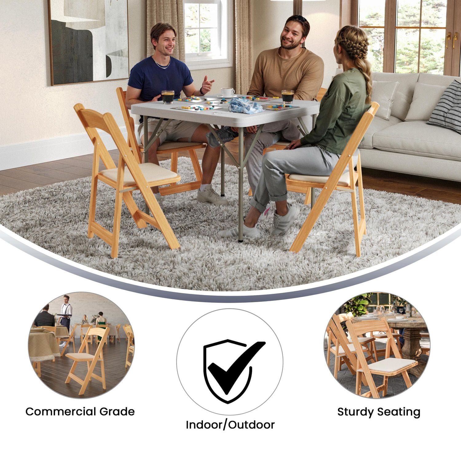 Flash Furniture Hercules Series Natural Wood Folding Chair