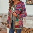thumbnail image 6 of Fiaer Vintage Ethnic Print Jackets Women Long Sleeve Oversized Loose Fit Crew Neck Trendy Comfort Tops Red XL, 6 of 7